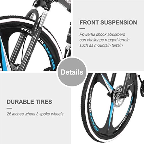 Folding Mountain Bike,26 inch 21 Speed Carbon Steel Mountain Bicycle for Adults,Full Suspension Disc Brake Outdoor Bikes for Men Women
