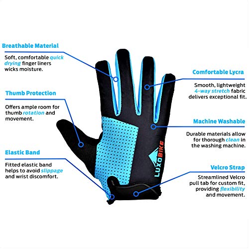 LuxoBike Cycling Gloves MTB Mountain Bike Gloves Biking Gloves Men Women Road Bicycle Bicycling BMX – Breathable Antiskid Shock Absorbing Pad – Touch Recognition Full Finger Glove