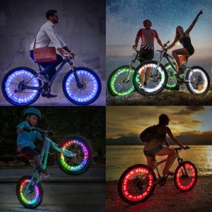 DLY LED Bike Wheel Lights 2Pcs Waterproof Tire Lights Colorful Bicycle Light Decoration Accessories Riding at Night Cool Birthday Gifts Fun for Kids & Adults Super Bright Wheelchair Light (Red)