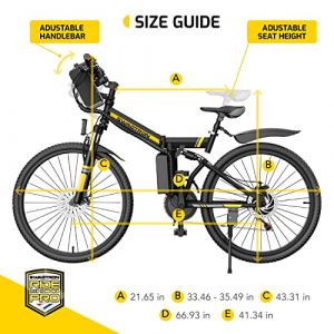 EB15 Viper Folding Off-Road Electric Mountain Bike, 26” All-Terrain Electric Bike for City Cruising & Trail Riding, Brushless 350W Motor, Removable Battery, Full Dual Suspension, Shimano 21 Gears