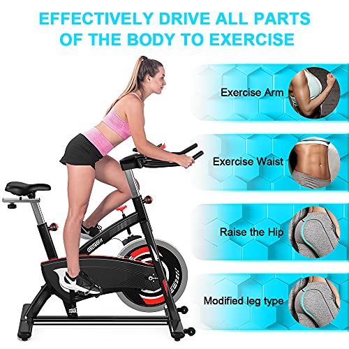 OneTwoFit Indoor Cycling Bike, Exercise Bike with 44LBS Heavy Flywheel and Silent Belt Drive, Stationary Bike Comfortable Seat Cushion LCD Monitor, Fitness Workout Bike for Home Gym Cadio Training