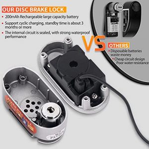 Motorcycle Disc Brake Lock,Anti Theft Alarm Disc Lock,110DB Alarm Sound,Heavy Duty Solid Lock Body -Waterproof with 5Ft Reminder Cable & Carry Pouch for Motorbike Bike Scooter (Silver)