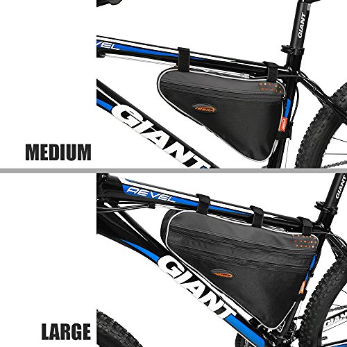 Ibera Bicycle Triangle Frame Bag, Strap-On Bike Top Tube Pouch, Cycling Essential Saddle Frame Bag with Reflective Trim, Crossbar Bike Pack MTB, Road Bikes (Large: 5L Capacity)