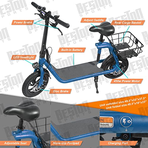 Beston Sports Electric Scooter with Seat for Adult Electric Bike Electric Moped for Adult Commuter (Metallic Blue)