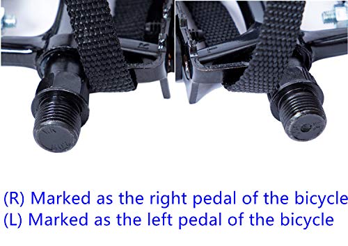 YBEKI Bike Pedals with Clips and Straps, for Exercise Bike, Spin Bike and Outdoor Bicycles, 9/16-Inch Spindle Resin/Alloy Bicycle Pedals, Half Year Warranty (Black)