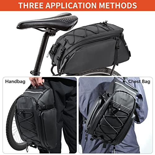 Bike Bag, Waterproof bike rear rack Bag, Bicycle Trunk Storage Carrier, Bicycle Rack Rear Carrier Bag, Commuter Bike Luggage Bag, Adjustable Shoulder strap, and Reflective Trim