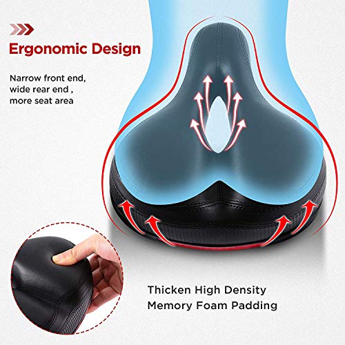 IPOW Comfort Bike Seat for Women or Men, Bicycle Saddle Replacement Padded Soft High Density Memory Foam with Dual Shock Absorbing Rubber Balls Suspension Universal Fit for Indoor/Outdoor Bikes,Black