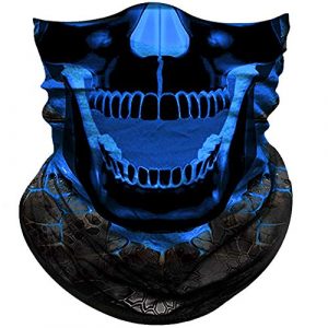 Obacle Skull Face Mask Half for Dust Wind UV Sun Protection Seamless 3D Tube Mask Bandana for Men Women Durable Thin Breathable Skeleton Mask Motorcycle Riding Biker (Skull Light Blue Rock Melt)