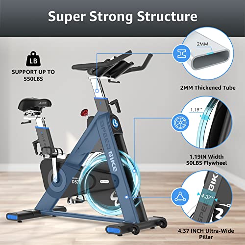 Afully Exercise Bike - Commercial Indoor Cycling Bike with 50Lbs Heavy-duty Flywheel, 550LBS High Weight Capacity, Belt Drive Silent Stationary Bike with Comfortable Seat Cushion for Commercial or Home Use