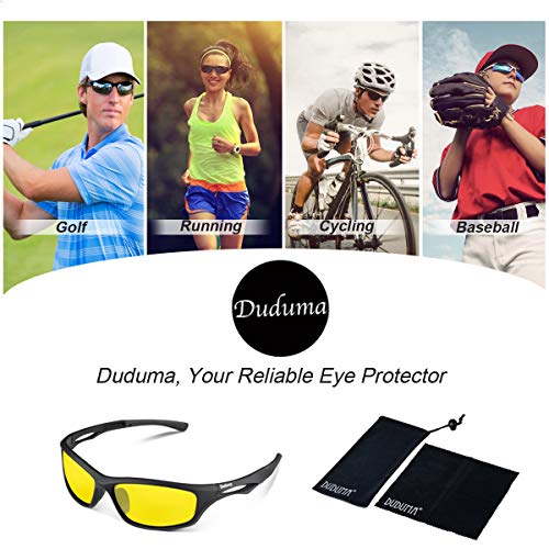 Duduma Polarized Sports Sunglasses for Men Women Running Cycling Fishing Golf Driving Shades Sun Glasses Tr90(black matte frame with yellow lens)