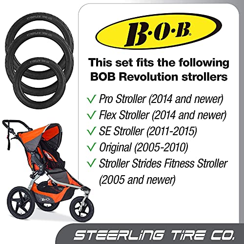 Steerling Tire Co Two 16" x 1.75 R and One 12.5" x 2.25 F Wheel Replacement Tires for BOB Revolution SE/Pro/Flex Strollers & Stroller Strides - The Perfect BOB Stroller Tire Replacement Set - 3 Pack