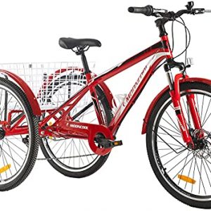 Adult Tricycle, 7 Speed Three Wheel Bikes Adult Tricycles for Women Men, 24/26 Inch Adults Trikes Cruiser Trike Bike with Large Basket (Red, 26'' Tire/7-speed)
