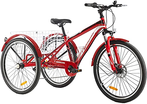 Adult Tricycle, 7 Speed Three Wheel Bikes Adult Tricycles for Women Men, 24/26 Inch Adults Trikes Cruiser Trike Bike with Large Basket (Red, 26'' Tire/7-speed)