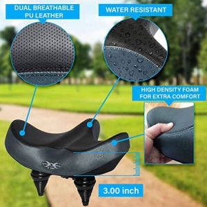 X WING Mega Bike Saddle Replacement Seat for Adults, Men & Women| Comfortable Padded Cushion, Ergonomic Design & Spacious Seat| Fit for Electric, City, Stationary, Exercise Bicycles & Beach Cruisers