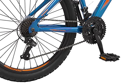 Mongoose Flatrock Boys Hardtail Mountain Bike, 24-Inch Wheels, 21 Speed Twist Shfters, 14.5-Inch Aluminum Frame, Blue