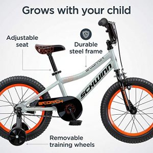 Schwinn Scorch Kids Bike, 16-Inch Wheels, Training Wheels Included, Grey