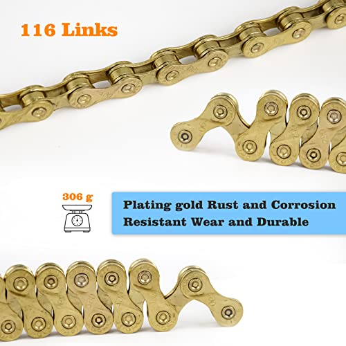 HENAYUK Bike Chain,6/7/8 Speed Fully Plated 1/2 x 3/32 Inch Bicycle Chain Include 3 Pairs Bicycle Missing Links/Chain Breaker and Chain Checker Special Bike Chain for Road Mountain Cycling