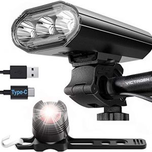 Bike Lights Front Back Rechargeable: 2022 VICTAGEN Upgrade Super Bright Bike Headlight USB, 3 LED Bicycle Flashlight, Safety Waterproof Lights for Night Riding Road Mountain
