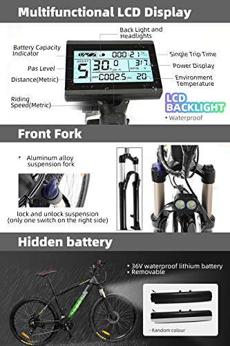 HOTEBIKE Powerful Electric Mountain Bike, 27.5 inch Electric Bicycle 350W 36V EBike with Hidden Removable 36V 10AH Lithium Battery, 21 Speed Shifter