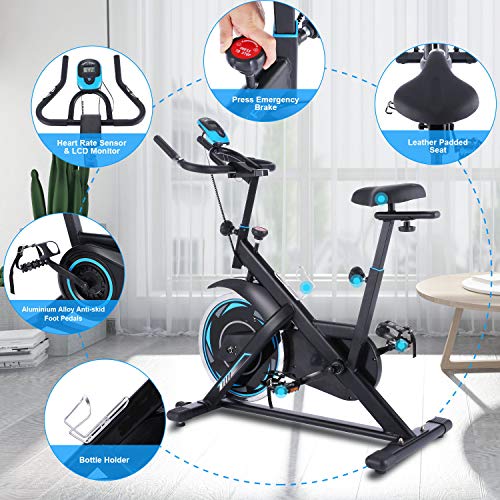 ANCHEER 45Lbs Exercise Bike,Indoor Cycling Bike with Heart Rate Monitor,Tablet Holder for Home Cardio Workout Bike Training