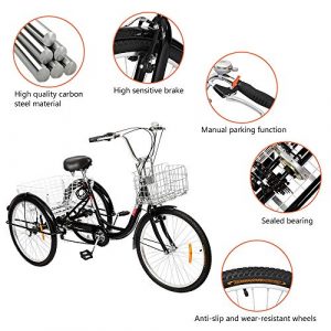 PEXMOR Adult Tricycle, 7 Speed Trike Cruise Bike with 26