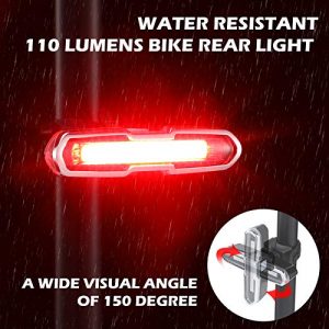 2 Pieces Bike Light 110 Lumens Bike Rear Light USB Rechargeable LED Bicycle Tail Light Waterproof Cycling Safety Flashlight with 5 Modes