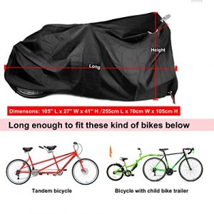 Kotivie Tandem Bicycle Cover Extra Long Bike Storage Cover 2 Seater Bike Cover Trailer Bike Cover Waterproof Sun Protection Black