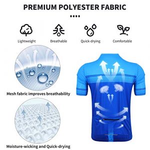 West Biking Men's Cycling Jersey Short Sleeve Full Zipper Summer Biking Shirts Breathable Quick Dry Clothing with 4 Pockets Blue