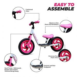 Lets Go 12 Inch Balance Bike with Foot Rest for 2-5 Years Old - Steel Balance to Pedal Bike with Platform and Mud Guard - Adjustable Seat and Handlebars - Puncture-Free Tire (Pink)