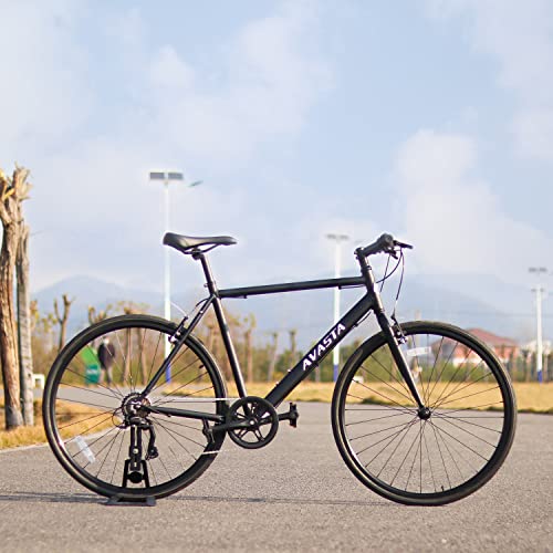 AVASTA Road Hybrid Bike for Men, Lightweight Step Over 700c Aluminum Alloy Frame City Commuter Comfort Bicycle, 7-Speed Drivetrain, Mattle Black