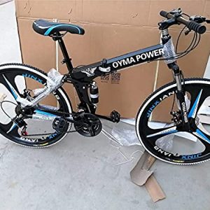 26 inch 21 Speed Folding Mountain Bike High Carbon Steel, Full Suspension MTB Bicycle for Adult, Double Disc Brake Outroad Mountain Bicycle for Men Women,Fast Delivery [ USA in Stock ] (a)