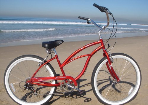 Firmstrong Urban Lady Seven Speed Beach Cruiser Bicycle, 26-Inch,Red w/Black Seat,15201