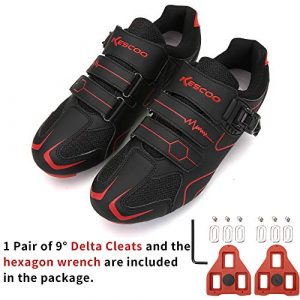 Unisex Cycling Shoes Compatible with pelaton Indoor Road Bike Shoes Riding Shoes for Men and Women Look Delta Cleats Clip Outdoor Pedal, (Black-red, M9.5)