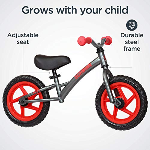 Schwinn Skip 2 Toddler Balance Bike, 12-Inch Wheels, Beginner Rider Training, Graphite/Red