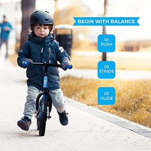 Lets Go 12 Inch Balance Bike with Foot Rest for 2-5 Years Old - Steel Balance to Pedal Bike with Platform and Mud Guard - Adjustable Seat and Handlebars - Puncture-Free Tire (Blue)