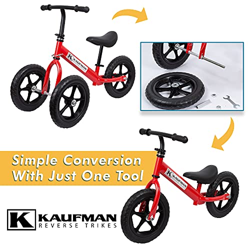 Kaufman Reverse Trikes with No Pedals for Kids 1-3 Years Old - 2 in 1 Toddler Tricycle and Balance Bike - First Trike with Handlebar Lock - Indoor and Outdoor Learning Trike - Red