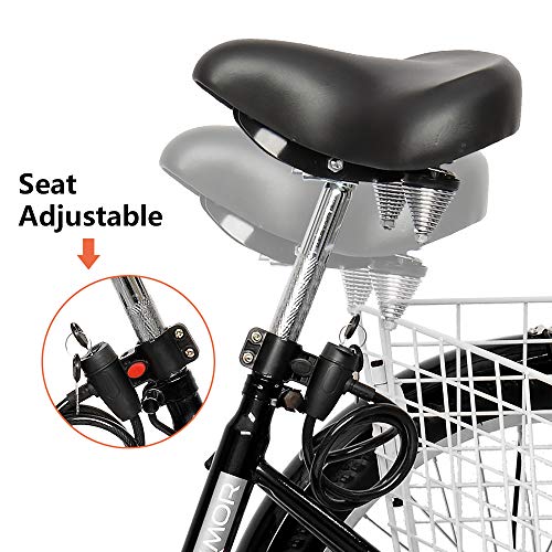 PEXMOR Adult Tricycle, 7 Speed Trike Cruiser Bike, 24/26 Inch Three-Wheeled Bicycle with Foldable Front & Rear Basket Adjustable Height Seat for Recreation, Shopping Men's Women's Bike (Black, 26")