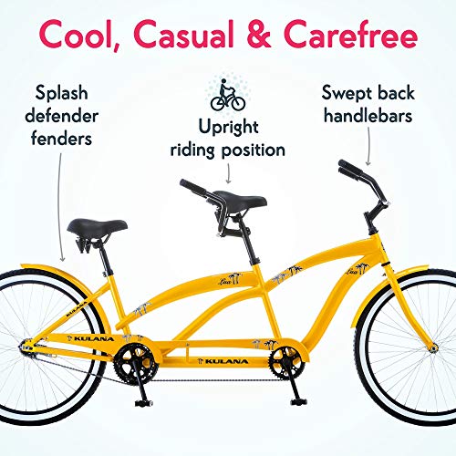 Kulana Lua Single Speed Tandem Cruiser Bike, 26-Inch Wheels, Yellow