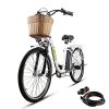 NAKTO 26'' Electric Bike for Adult, Cargo Electric Bicycle Camel Style, 250W/350W Brushless Motor and 10.5Ah Removable Lithium Battery| Commuting Essentials (Free Basket and Lock) (White, 250W)
