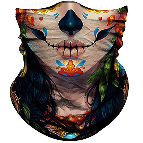 Obacle Skull Face Mask for Women Men Dust Wind UV Sun Protection Seamless Bandana Face Mask for Rave Festival Motorcycle Riding Biker Outdoor Running 3D Tube Mask (Human Face Black Nose Tear Lips)