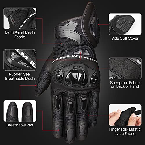 ILM Motorcycle Gloves for Men and Women Touchscreen Full Finger Motorbike Leather Gloves for BMX MX ATV MTB Riding Off-Road/Dirt Bike Gloves Road Racing Motorcycle Motocross Sports Gloves(Medium)