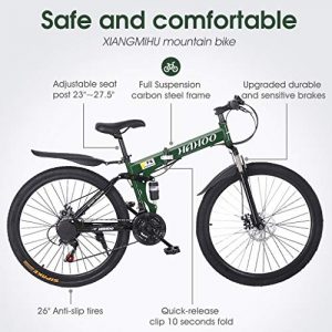 XIANGMIHU 26 in Folding Mountain Bike 21 Speed Folding Bikes for Adults│Commuter Bikes for Men Women │Carbon Steel Frame Mountain Bike with Dual Disc Brakes│US in Stock (F)