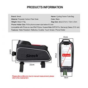 Sireck Bike Phone Front Frame Bag - Waterproof Bicycle Bag Touchscreen Mountain Road Bike Phone Holder Top Tube Bag Cycling Phone Mount Pack Phone Case for 6.5