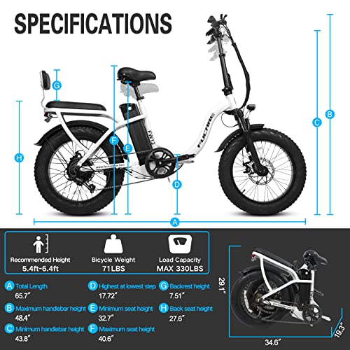 BAFANG 750W Motor Folding Electric Bike for Adults 15Ah Lithium Battery Shimano 7 Speed 20" 4.0 Fat Tire Mountain Low Step Electric Bicycle Commuter Beach Snow Bike