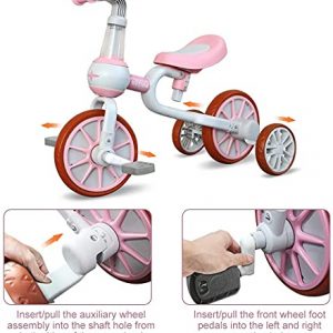 3 in 1 Kids Tricycles Gift for 2-4 Years Old Boys Girls with Detachable Pedal and Training Wheels，Baby Balance Bike Trikes Riding Toys for Toddler（Adjustable Seat）