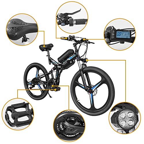 Electric Bike for Adults, 26" 350W Ebike Fat Tire Electric Mountain Bike with Shock Absorption, 5-Speed Adjustment Bicycle with Smart Dashboard, 36V Removable Lithium Battery(Blue Black)