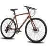 Hiland Road Hybrid Bike Urban City Commuter Bicycle with Disc Brake for Men Comfortable Bicycle 700C Wheels 24 speeds Bikes Red 53cm
