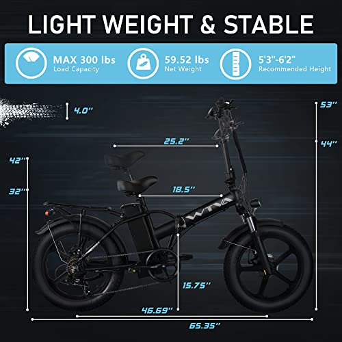 Electric Bike 750W 28MPH Fat Tire Folding Ebike 20" Adult Electric Bicycles, 48V 13AH Foldable E-Bike with Lockable Suspension, Shimano 7-Speed, Mountain Beach Cruiser Ebikes