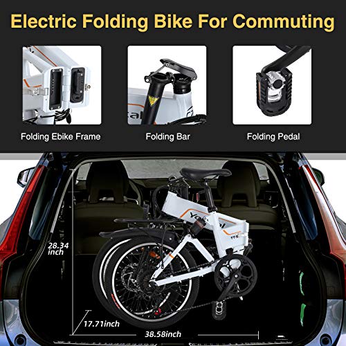 Folding Electric Bike, Yovital 20" 350W Electric Bikes for Adults with 36V 10AH Removable Battery, Aluminum E-Bike Electric Bicycle Pedal Assist for Commuter, Professional 7 Speed Gear