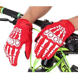 Cycling Gloves Full-Finger Gloves Skeleton Bones Motorcycle Bike Gloves Mountain-Padded Road Bicycle for Men Women Non-Slip and Resistance to Abrasion for Biking Climbing Hiking.(Red, M)